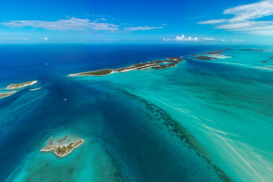 Aerial view of Exuma Cays, Bahamas