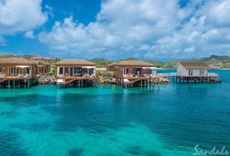 Overwater Bungalows at Sandals Grande St. Lucian - Photo credit Sandals Resorts